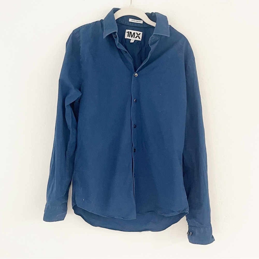 Express Men 1MX Blue Extra Slim Fit Dress Shirt | Small 14-14 1/2